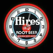 19" Hires Root Beer Sign Double Red Neon Clock Chrome Finish Man Cave Garage
