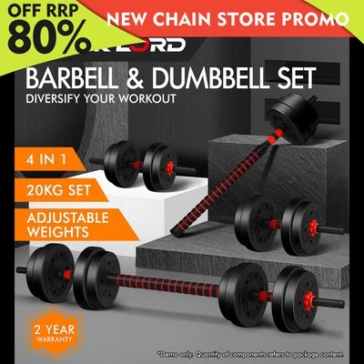 BLACK LORD 20kg Dumbbell Set 3in1 Adjustable Barbell Weight Home Gym Fitness