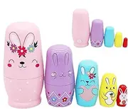 Wood Nesting Dolls | Bunny Pattern Stacking Dolls,Cartoon Children Stacking Playset, Desktop Decor Ornament for Kids Adults