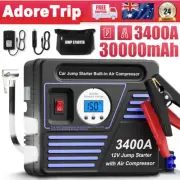 Portable 3400A Pack Car Jump Starter & Air Compressor Power Bank Heavy Duty!