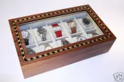 LARGE 10 WATCH CASE Walnut 65mm Watches Storage Organizer Box display glass top