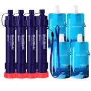 Outdoor Water Filter Kit,4x Personal Water Filter Straw&Collapsible Water Bottle