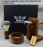 Brown 5 Piece Shaving Set |DE Safety razor A Badger Brown Brush | Men's Gift Kit