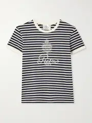 [FRAME] FRAME - + Ritz Paris Embroidered Striped Cotton-jersey T-shirt - Navy - small small Blue