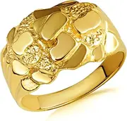 [Claddagh Gold] 10K &14K Yellow Gold Men’s Statement Nugget Ring with Multiple Ring Size