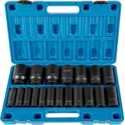 Impact Socket Set 1/2 Inches 19 Piece, Deep Socket, 6-Point Sockets, Rugged Cons