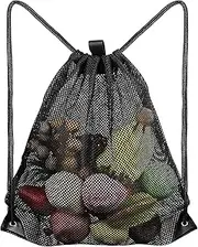 [SEMINISMAR] Mesh beach bag, drawstring gym bag, black mesh bag, mesh backpacks with drawstring, mesh ball bag, large mesh bag with drawstring, for ball, swimming, beach, camping, gym