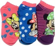 [Disney] Minnie Mouse 3 Sock Set ~ Size 6-8 (Sparkly Blue Hearts, Giggling, Bold Stripes)