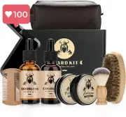 Beard Grooming Kit – 9-Piece Beard Care Set with Oils, Balm, Brush & Travel Bag