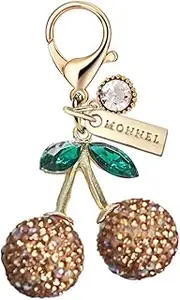 [Monnel] MC540 Crystal Big 3D Cherry Lobster Clasp Charm for Women with Velvet Bag (Gold Brown,1 Piece)