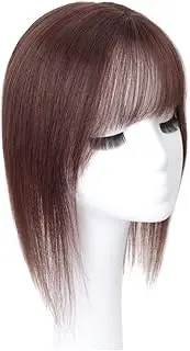 Middle Part Silk Part Base Human Hair Topper 7x10cm Forehead Straight Clip in Hairpiece with Wispy Fringe 30cm Dark Reddish Brown(auburn)