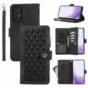 For Samsung Galaxy A53 5G Multiple Card Slots Rhombus Leather Case Zipper Pocket Phone Cover