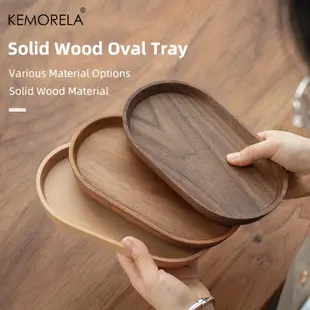 KEMORELA 日式木木托盤1pcs餐具實木橢圓甜品盤日式木托盤小吃盤乾果木盤實心餐具麵包甜品盤