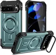 [Govmeie] Design for Google Pixel 9 Pro XL Case:Dual Layer Protective Heavy Duty Armor Rugged Magnetic Cell Phone Case Cover with Lens Kickstand