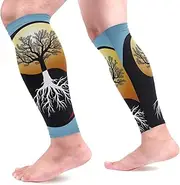 [MASSIKOA] Tree and It's Roots in Yin Yang Symbol Sports Calf Compression Sleeves Leg Compression Socks Calf Guard for Running, Cycling, Maternity, Travel, Nurses