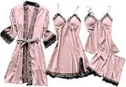 [Generic] Womens Skimpy Lingerie Lace Robe Dress Set Pajamas Nightdress Silk Dark plus Size Lingerie