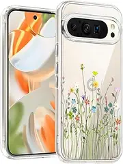 [Unov] Case Compatible with Pixel 9 Pixel 9 Pro Case Clear with Design Soft TPU Shock Absorption Slim Embossed Pattern Protective Back Cover (Flower Bouquet)
