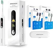 SOOENJOY NB-1 LCD Screen Electirc Toothbrush,5 Modes 5 intensities & DIY Mode,Rechargeable Sonic Electric Power Toothbrush for Adult,White- 8 Brush Heads & Travel Case