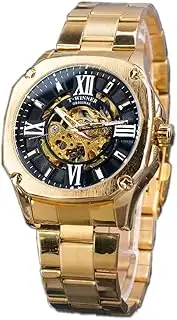 [DAXIAOYU] Rose Gold Automatic Mechanical Wristwatch Square Royal Roman Hollow Dial Stainless Steel Strap Men Business Watch Clock
