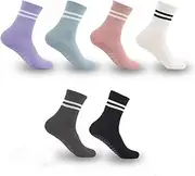 [Maedery] 6 Pairs Yoga Socks with Grips for Women Pilates Socks Non Slip Yoga Grip Socks Anti Skid Mid Calf Design for Yoga Pilates Barre Dance Ballet Workouts, Assorted Colors, One size