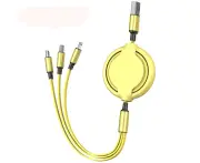 3-in-1 On The Soft glue Go Retractable Charging Cable, Support Fast Charging and Data Sync, Compatible with Micro USB - Yellow