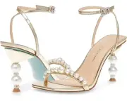 Blue by Betsey Johnson Jacy Sandals Women's US 10 Gold Pearl Ankle Strap KHD1105