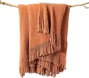 LIFEIN Throw Blanket for Couch-Soft Boho Throw Blanket,Cozy Knit Farmhouse Chenille Throw,Small Knitted Lightweight Blanket&Throws for Bed,Chair,Sofa,Home Decor,Women,Man,Spring(Orange/Rust,50*60in)