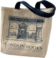 [BXCNCKD] Vintage London Bookstore Canvas Bag Women's One Shoulder Tote Bag Large Capacity Shopping Bag, Beige, Large
