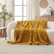 Dreamaker Chunky Embossed Fleece Heated Throw Mustard Gold 200 x 180cm