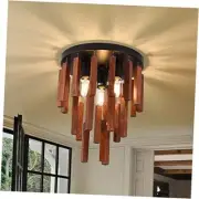 Farmhouse Flush Mount Ceiling Light Fixture, Rustic 3-Light Wood Strip Close
