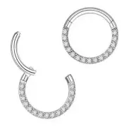 16G 5/16" 3/8" CZ Nose Septum Clicker Steel Hinged Ring Hoop Ear Tragus Daith