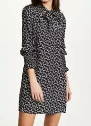 New $450 Rebecca Taylor Women's Size 0 Dress Floral Silk Tie Neck Black White