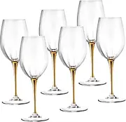 [Barski] Goblet - White Wine Glass -Crystal Glass - Water Glass - Shiny Gold Stem - Stemmed Glasses - Set of 6 Goblets - 14 oz Made in Europe