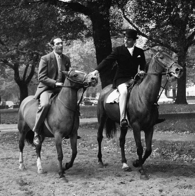Actors Bernard Bresslaw and Terry Thomas riding horses in 1958 Old Photo