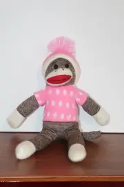 Sock Monkey By Spark Plush Stuffed Toy Pink Sweater & Hat Tags Attached