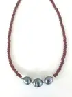 10k Yellow Gold Baroque Tahitian Pearl Garnet with Gold Balls Beaded Necklace