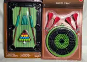 Mini Pool Table & Dart Board Set Bundle Road Trip Games Travel Set Children