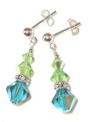 PERIDOT & INDICOLITE Teal Crystal Earrings Sterling Silver Swarovski Elements