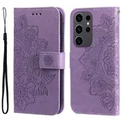For Samsung Galaxy S24 Ultra Case, Mandala Emboss, Folio PU Leather Wallet, Stand, Light Purple