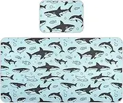Cooling Baby Mattress pad 28" x 52" Ultra Soft Blue Ocean Shark Fish Black Mattress Protector pad for Kids, Adult