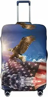 [CADREWY] American USA Flag Eagle Art Print Travel Suitcase Cover Luggage Protector with Elastic Anti Scratch for Carry On, Black, Medium