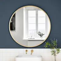 在飛比找松果購物優惠-70公分 圓鏡 化妝鏡 臥室鏡 黑色鋁合金衛生間浴室鏡 圓鏡