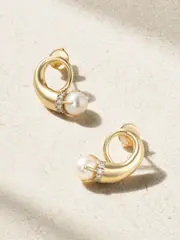 [Mateo] Mateo - Cornucopia 14-karat Gold, Diamond And Pearl Earrings - One size One size Gold