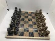 Marble/onix Chess Set Hand-Carved Figures Grey And Brown Game board Holiday Gift