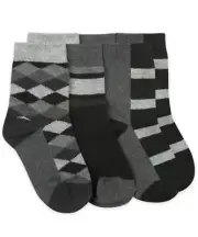 Jefferies Black Gray Argyle & Stripe Dress Crew Socks 3 Pair Pack 2-4 3-7 Years