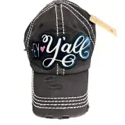 Kbethos Women’s “Hey Y’all” Grey Blue White Cap Hat w Adjustable Strap New w Tag