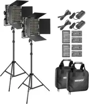Neewer 2-Pack Bi-Color LED Video Light and Stand Kit with (4)Battery and (4)Char