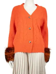 Orange Wool Fox Fur Trim Cardigan