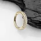 14 Karat Gold Brilliant Sparkle Double Lined Gems Seamless Clicker Hoop Ring