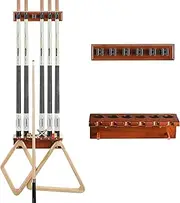 EXTCCT Pool Cue Rack - Wall Mount Billiards Stick Holder for 6 Cues, Oak Solid Hardwood Set Storage, Table Accessories Equipment Organizer